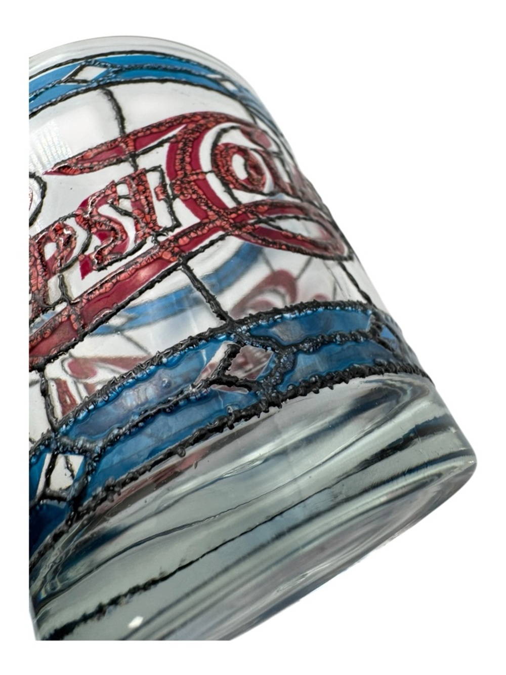 Vintage 1970s Pepsi-Cola Stained Glass Style Drinking Glass Tumbler 3 3/4 In. - Picture 8 of 10